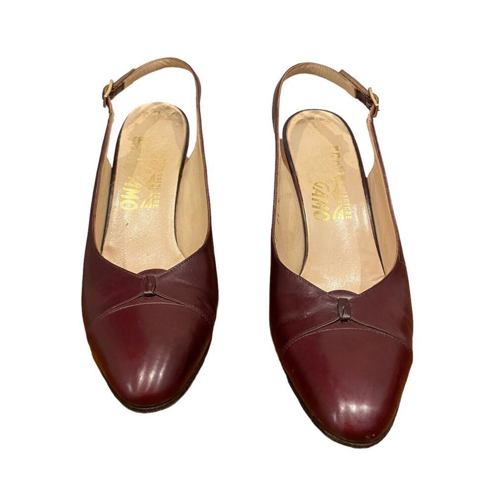 Vintage Salvatore Ferragamo Cesvan Burgundy‎ Wine Colored Slingback Heel Size 6 - Picture 2 of 9